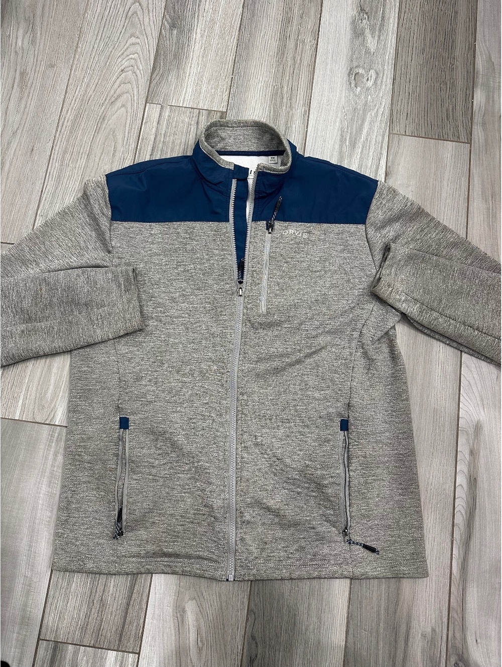 Orvis Men's Medium Gray and Blue Zip-Up Jacket